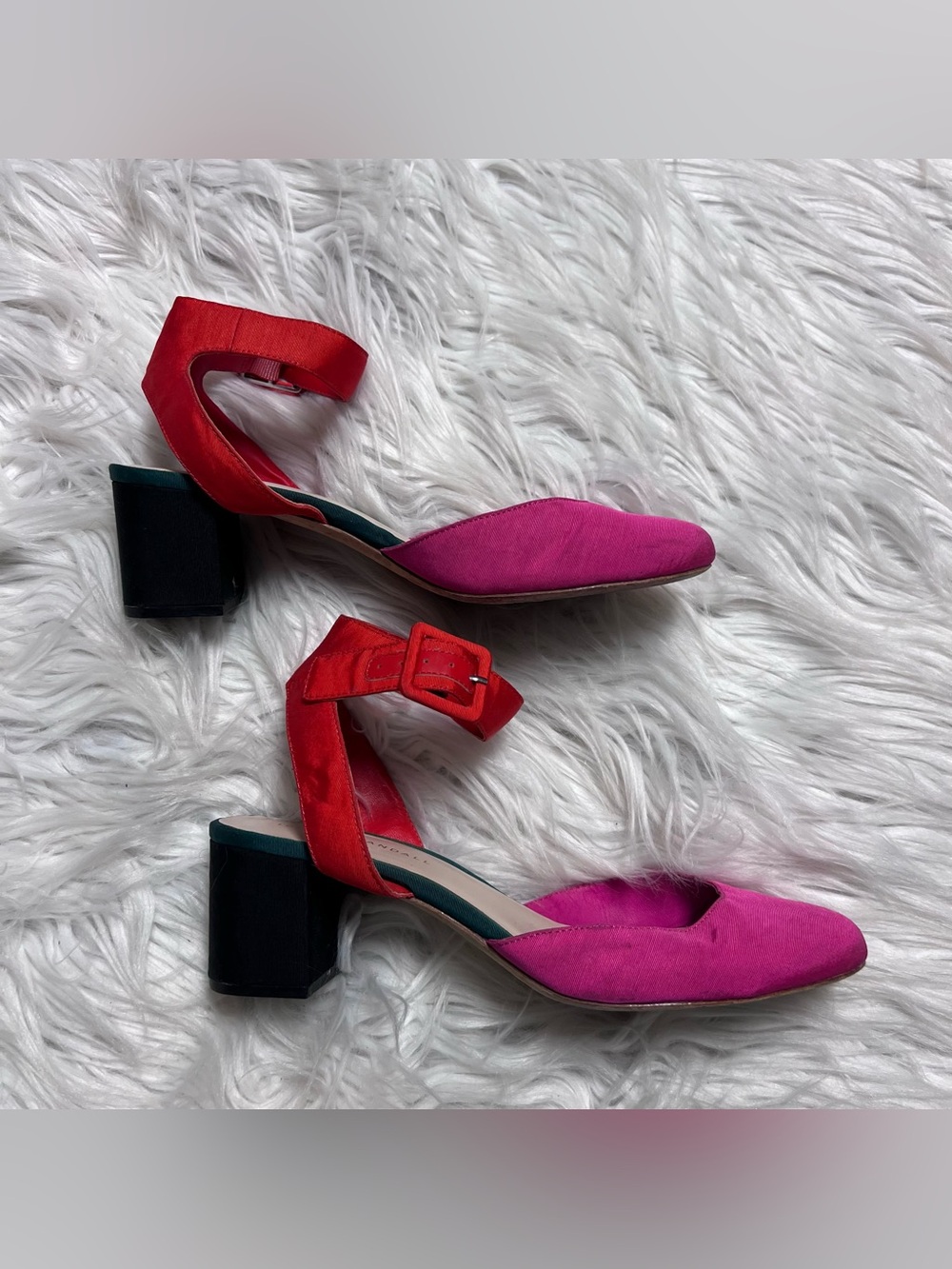 Loeffler Randall Hot Pink and Red Block Heel Ankle-Strap Pumps